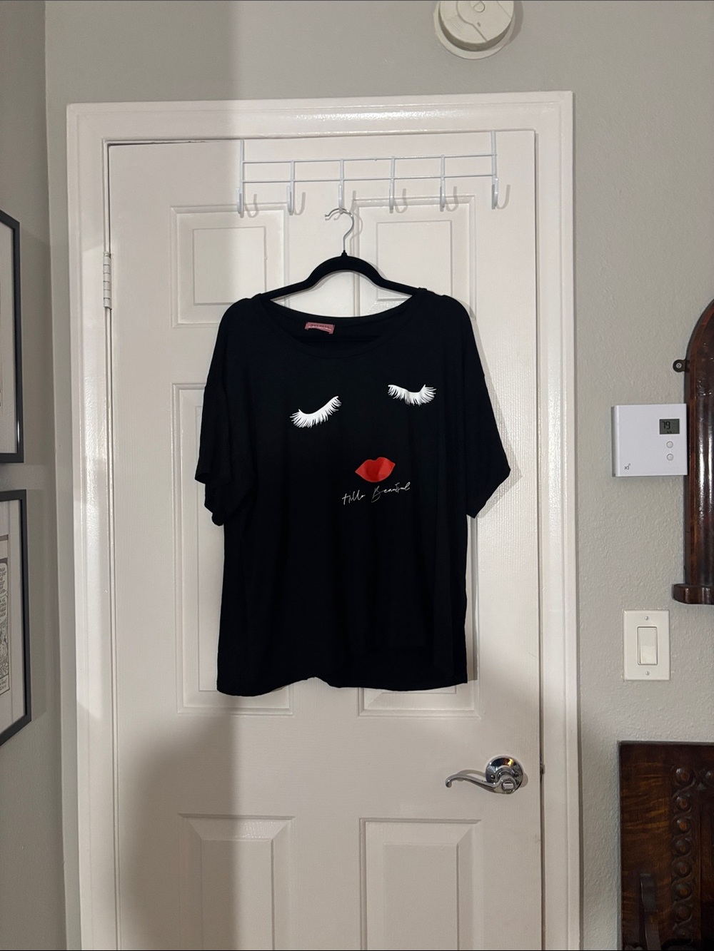 Ragdoll Black Tee with Eyelash and Red Lip Graphic